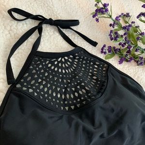 Laser cut high neck one piece